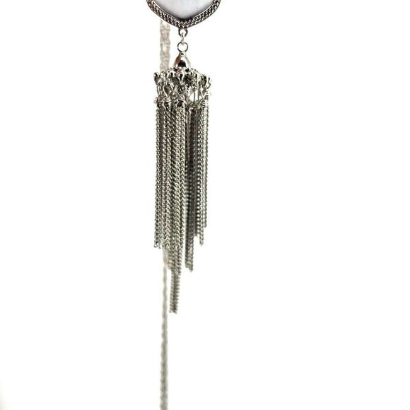 Kendra Scott Necklace Rayne Long Pendant Dichroic Glass Stone Silver Tassel - Picture 5 of 7
